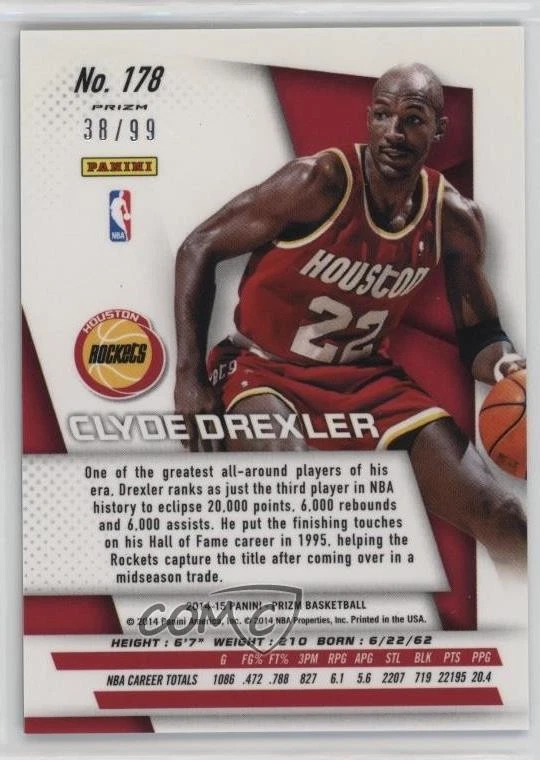 2014-15 Panini Prizm Blue Prizm /99 Clyde Drexler #178 HOF - Image 2 of 2