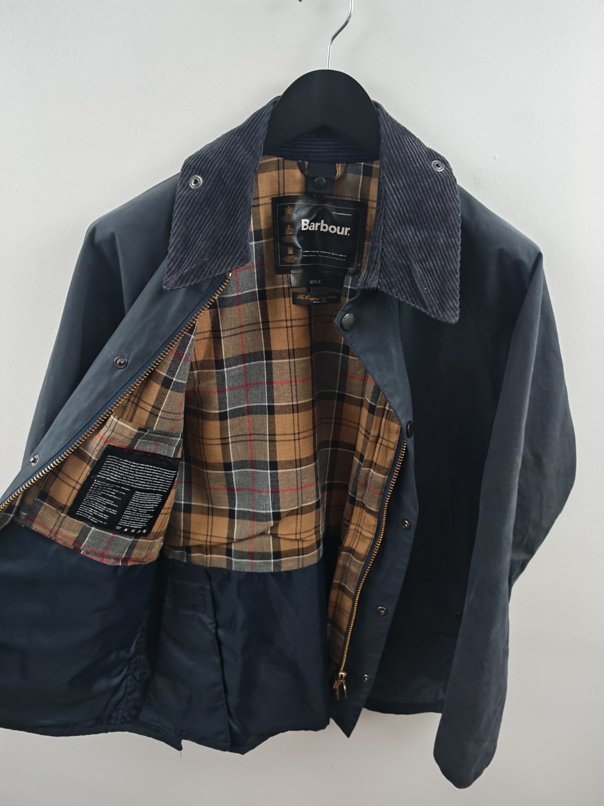 ​Barbour Bedale Waxed Jacket Navy C38 Medium Mens Wax Cotton Coat Tartan image 5