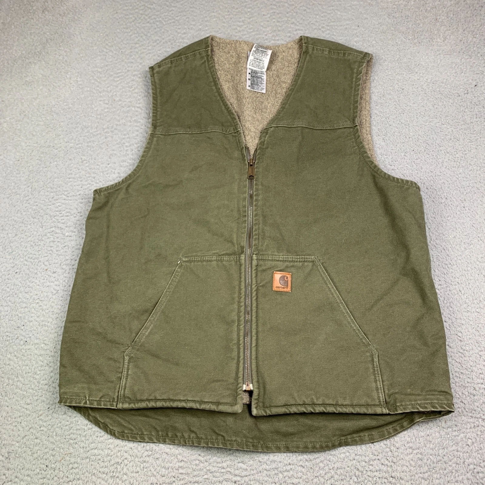 Vintage Carhartt Sherpa-Lined Vest Men’s XL Tall “Light Olive” V26 LOV