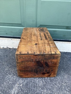 Vintage Wooden Crate Dupont Monobel High Explosives I.C.C. 1 4 Dynamite Wood Box