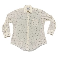 VTG 70s Sears Perma-Prest Disco Collar Mens Long Sleeve Shirt Thin Semi-Sheer