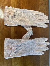 Pink Lace Gloves Women's Short Floral Gloves Tea Party, Wedding, Opera, Prom