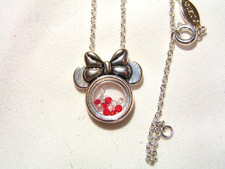 ...DISNEY...Silver Tone, Encased Crystals MINNIE MOUSE Pendant Necklace...