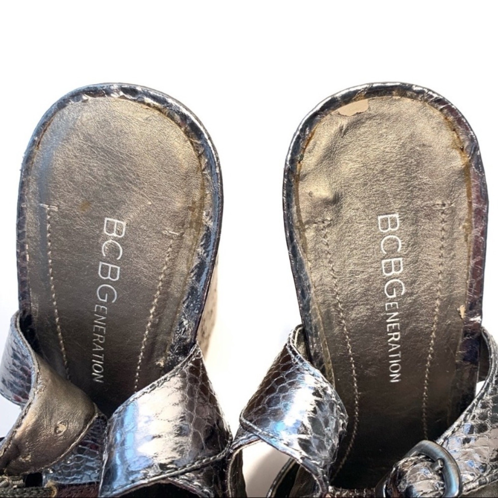 BCBGeneration Edelle Cork Platform Silver Wedges 8 - image 7