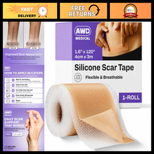 Medical-Grade Silicone Scar Tape 1.6" x 120" - Cut-to-Fit for C-Section, Keloid,