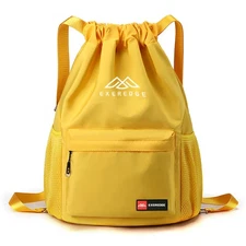 Yellow Water Resistant Drawstring Backpack Sandproof Beach Bag with Mesh Pocket