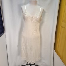 Vintage 70s 80s Vassarette Slip Nightgown Lingerie Ivory Lace Nylon Midi 36L USA
