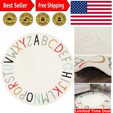 Rainbow Round Kids Play Rug - Soft Alphabet Nursery Mat 40-Inch Extra Large