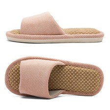 Linen Fabric Slippers Indoor House Slippers, All 5-5.5 Women/4-4.5 Men Pink