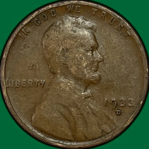 1933-D Lincoln Wheat Cent Fine F Coin #34960