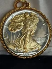 SILVER American Eagle Bullion Coin pendant Gold 24k  COA Velvet box
