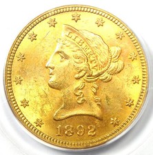 1892-S Liberty Gold Eagle $10 Coin - Certified PCGS MS63 (BU UNC) - $3,350 Value
