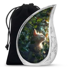 Forest White Cat Memorial Large Urns For Human Ashes Adult Women 10 Inch