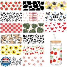 Jetec 15 Sheets UV Dtf Cup Wraps Transfer Sticker for Glass Flora