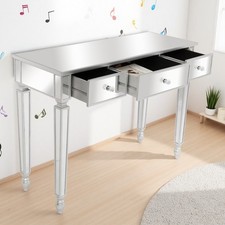 Mirrored Console Table - Glam Entryway AccentVanity 3 Drawer Desk Silver