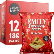 EMILY Seaweed Crisps Sriracha Flavour | Healthy Nori Snack 18 g (Pack of 12)