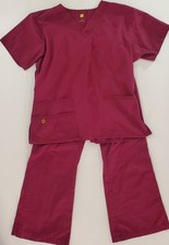 WonderWink 2 Piece Set Women's Size M Maroon Scrub Top And Size SP Pants