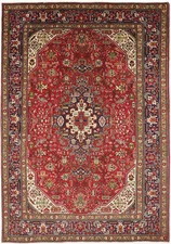 Hand-Knotted Red Large Vintage Oriental Rug Classic Floral Wool Carpet 7X10 ft