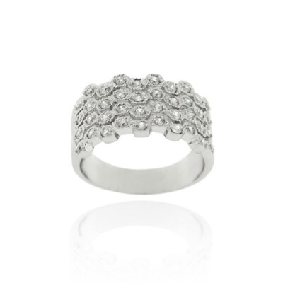 925 Sterlingsilber 4 Reihen Cz Welle Ehering Größe 7