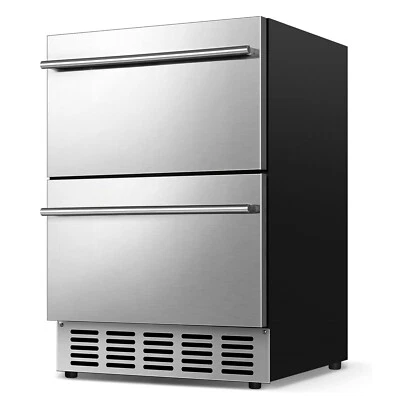 ECOJOY 24 Inch Under Counter Beverage Refrigerator, Double Drawer Beverage Fridge