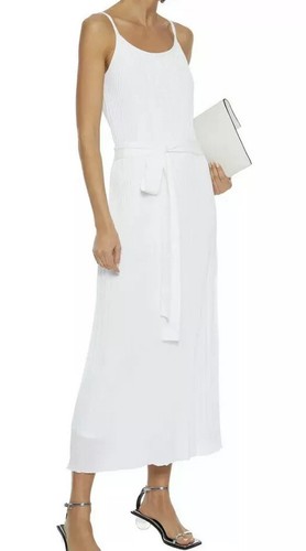 Theory White Pleated Knit Maxi Dress SZ 