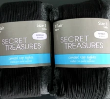 2 packs 4prs Secret Treasures Control Top Tights sz 1 Black & Charcoal