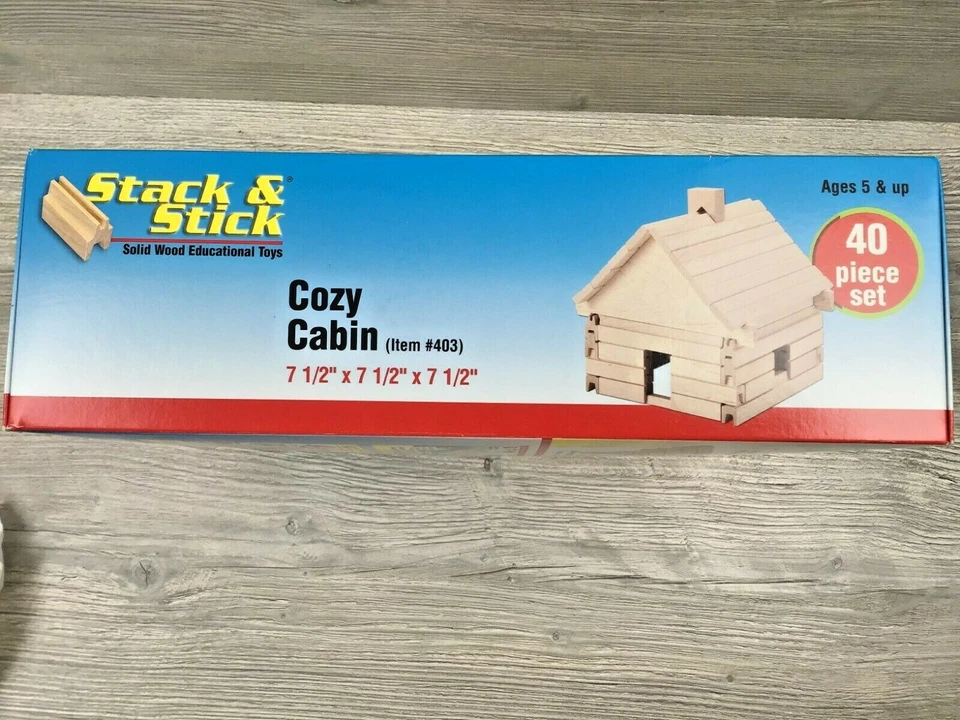 New Stack & Stick Solid Wood Building Blocks Toy Set - 40 pc. Cozy Cabin Set - Image 3 of 4