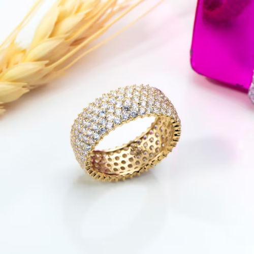 3 Ct Round Lab-Created Diamond Full Eternity Wedding Ring 14K Yellow Gold Plated - Foto 1 di 2