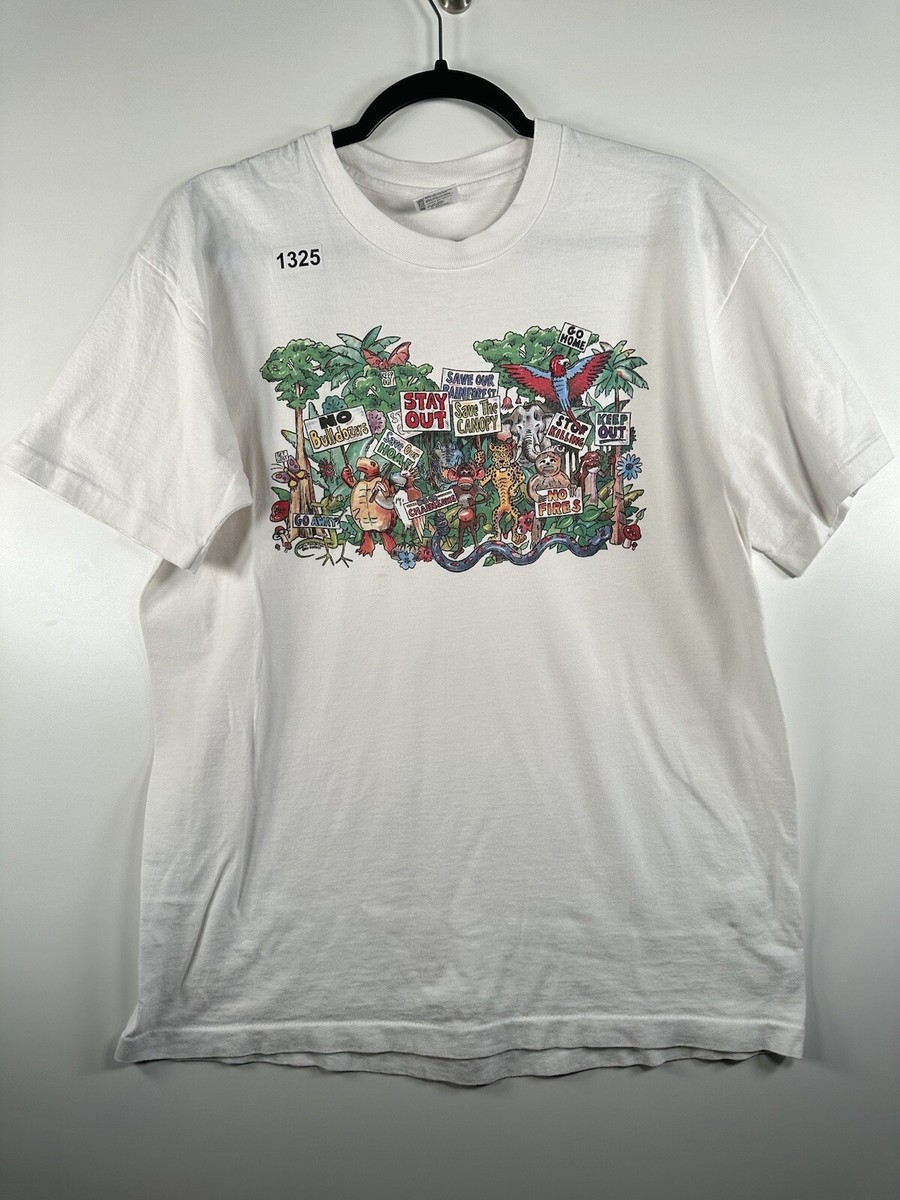 Vtg 90s Mens Anvil Red Bar Tag Save Our Rainforest T Shirt Vtg 90s Mens Anvil Red Bar Tag Save Our Rainforest T Shirt