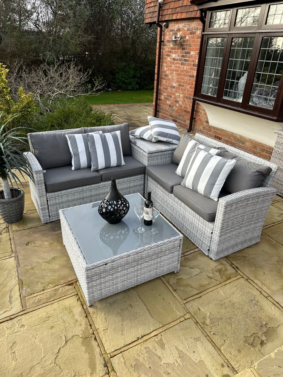 Rattan garden furniture Corner Sofa Set Grey White Weave set with