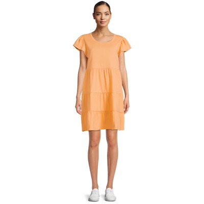 Time and Tru Short Sleeve Tiered Knit Dress, Women's Size M orange New |  eBay