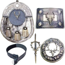 Scottish Kilt Stag Head Kilts Belt/Sporran/Buckle/Pin Brooch 5 piece Set-TC