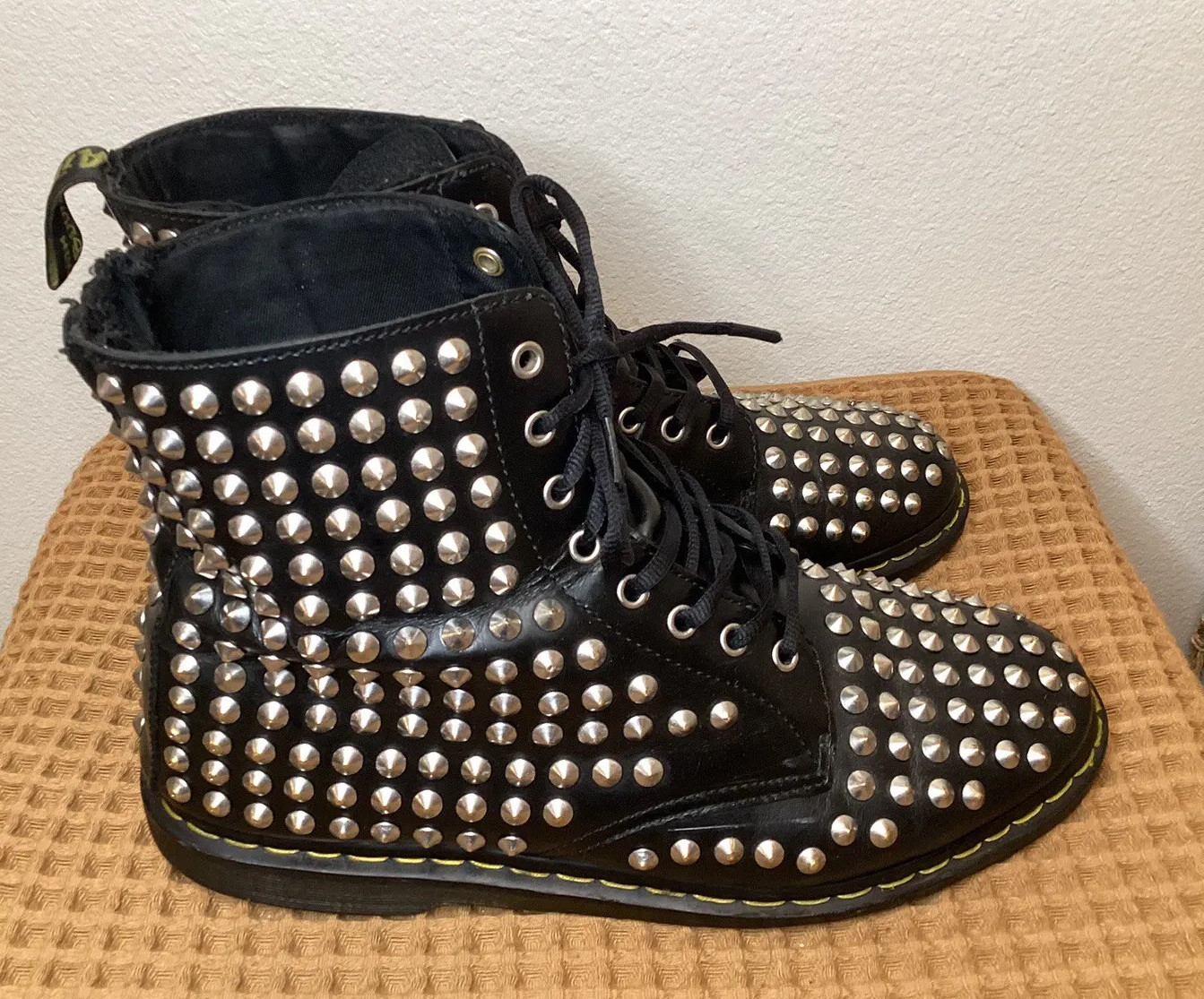 RARE Dr. Martens Spike Men’s Sz 13 Black Silver Combat Boots Beads Studded Punk image 2