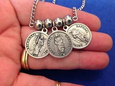 3 Archangel NECKLACE St Medals Michael Gabriel Raphael Saint Prayers