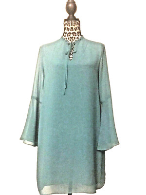 Pretty Chelsea28 summer chiffon flare sleeves shifted dress size S blue Nice