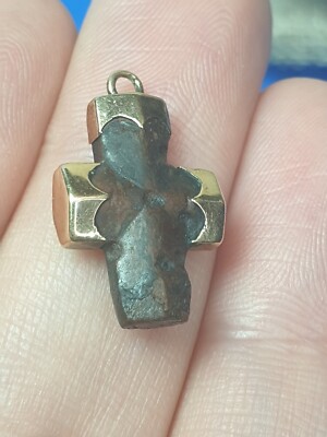 TESTED 10kt Yellow Gold Fittings Staurolite Cross Charm Antique Fob Fairy