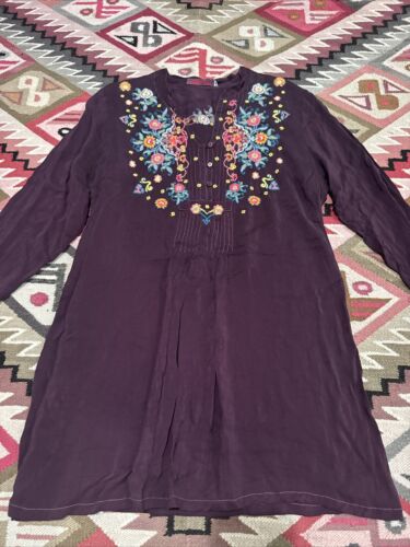 New Johnny Was Tunic Top Small Button-Up Embroidered Floral Cupra Rayon V Neck - Picture 3 of 9