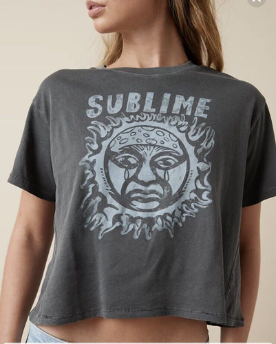 NWT AMERICAN EAGLE AE CROPPED SUBLIME GRAPHIC T-SHIRT TEE LARGE CHARCOAL GREY - Picture 3 of 5