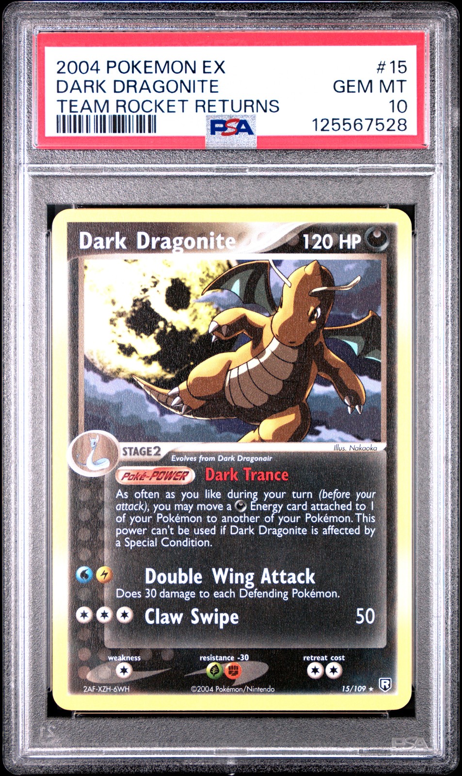 2004 POKEMON EX TEAM ROCKET RETURNS #15 DARK DRAGONITE PSA 10