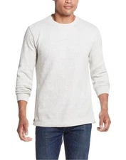 Weatherproof Vintage Men's Oatmeal Long Sleeve Crewneck Waffle Shirt, LARGE