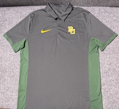 Baylor Bears Polo Shirt Mens Large Nike Dri Fit Gray Green NCAA Football Sic'Em