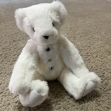 Vermont Teddy Bear 13" Moveable Jointed Limbs White Color Black Buttons And Eyes