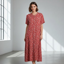 LOFT Dress Button Front 14 Red Floral Print Short Sleeve Bin 6