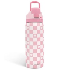 Checkered Heart Insulated Stainless Steel Water Bottle Straw Sports 32oz Gift