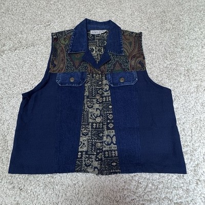 SHELLY & ARNOLD Denim Vest Womens Large Cotton Metal Button Front Sleeveless
