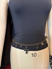 Vintage Gold Tone Chain Belt Cross Coin Charms Adjustable Gothic Boho