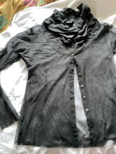 MAIS IL EST SOLEIL BLACK COTTON NET SHIRT CARDIGAN TOP L 14 16 40 42