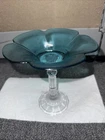 Blue Glass Flower Compote With Crystal Stand 1930s Beautiful Fenton Glass