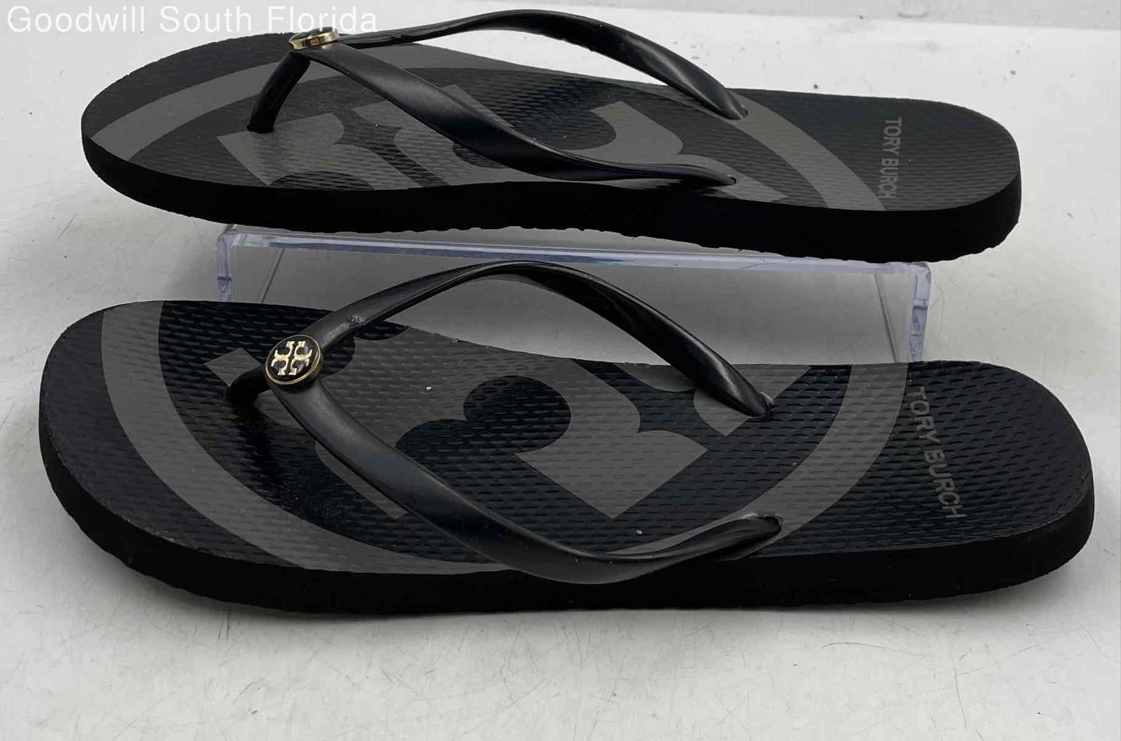 Authentic Tory Burch Womens Black Slip-On Flat Flip-Flop Sandals Size 8-9