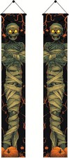 12x71" Halloween Door Banner Porch Hanging Front Door, Mummy Skeleton Decoration